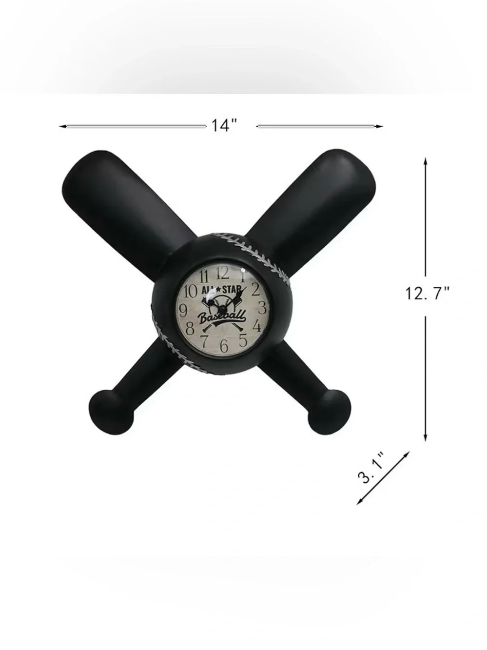 Baseball Black Wall Clock with Crossed Bats